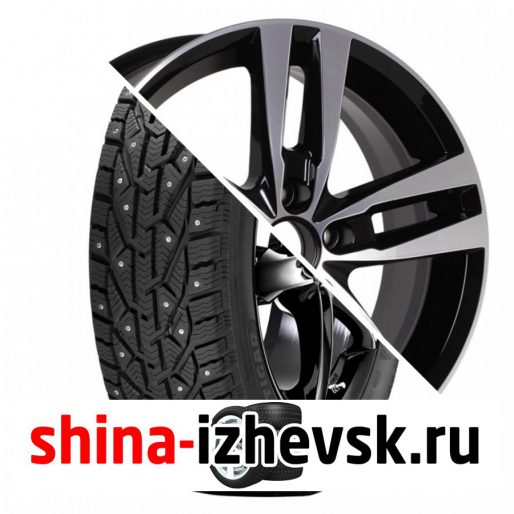 Колесо в сборе Tigar Ice 205/55 R16 T 94 + КиК Rassvet 6.5xR16 5×114.3 ET45 DIA66.1 Черный глянцевый с полированными элементами лицевой поверхности в Ижевске